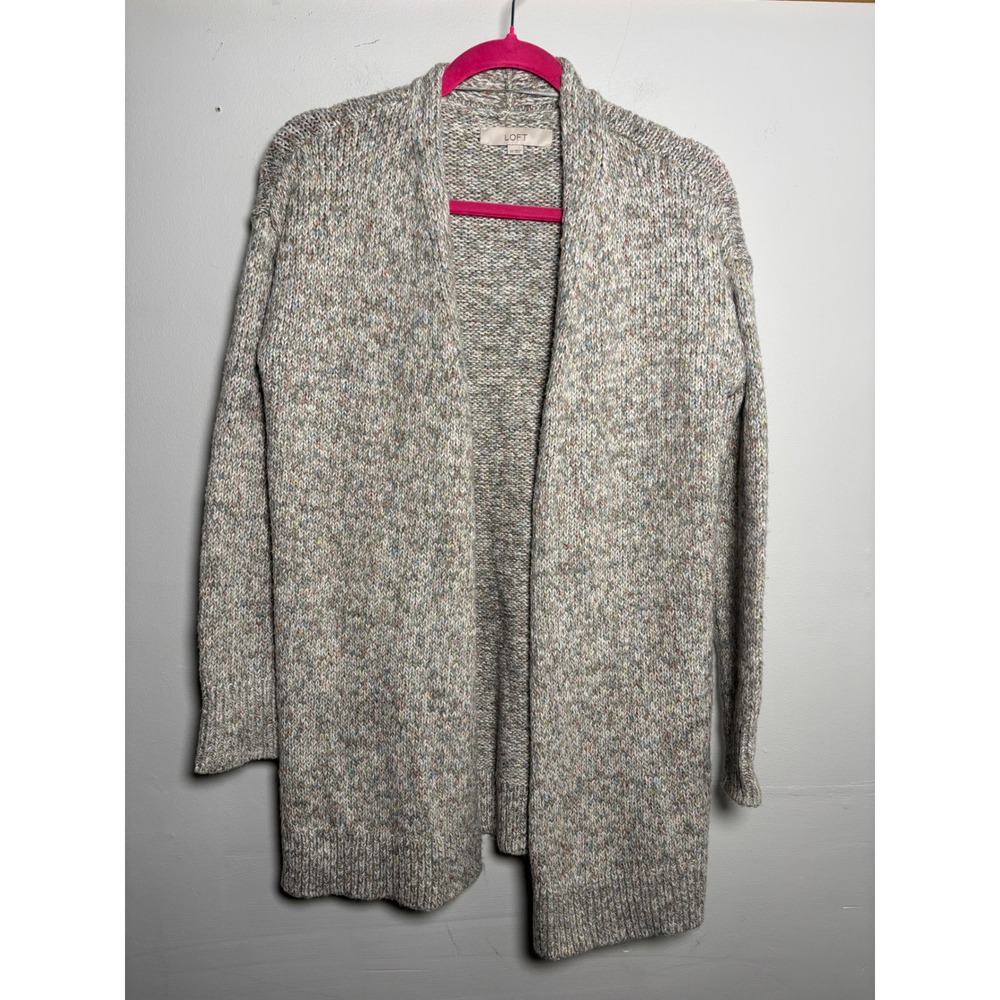 LOFT Confetti Knit Cardigan Womens XS Gray Multicolor Chunky Sweater